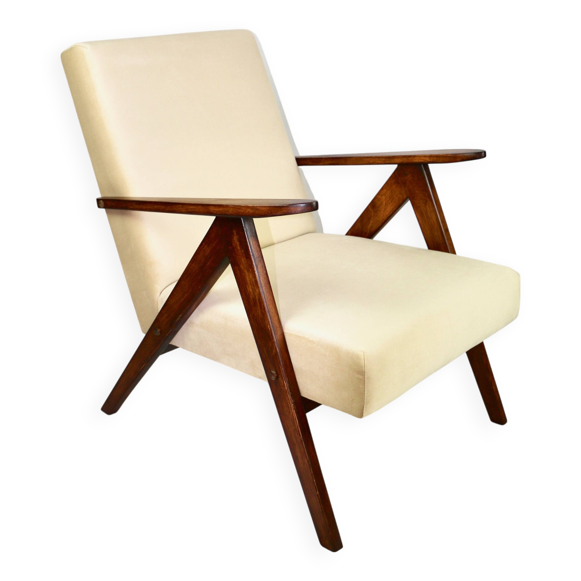 Vintage B-310 VAR armchair in light brown beige velvet - 2 pieces available