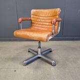 Italian modern steel & leather office chairs by Ettore Sottsass, Poltronova 1970