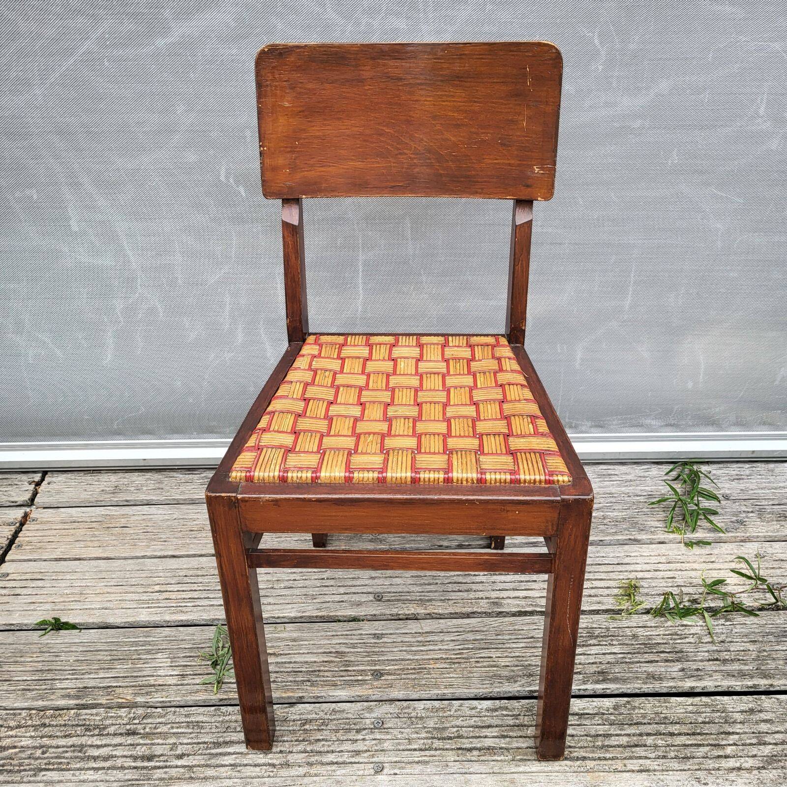 Set de 2 chaises bistrot 1950 bois et rotin
