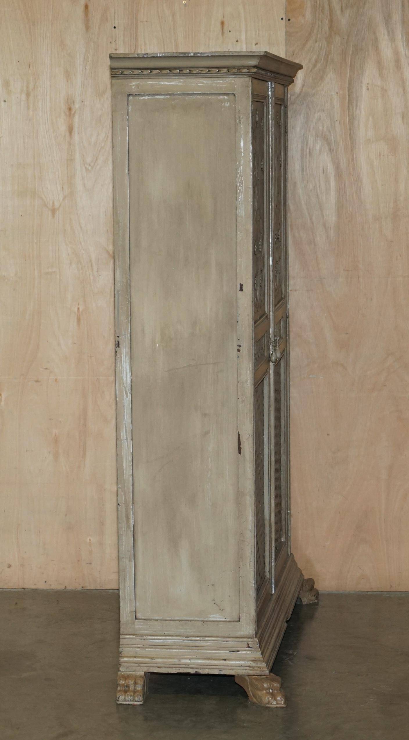 Jacobean Revival armoire, hand-carved, painted - 1840-1860