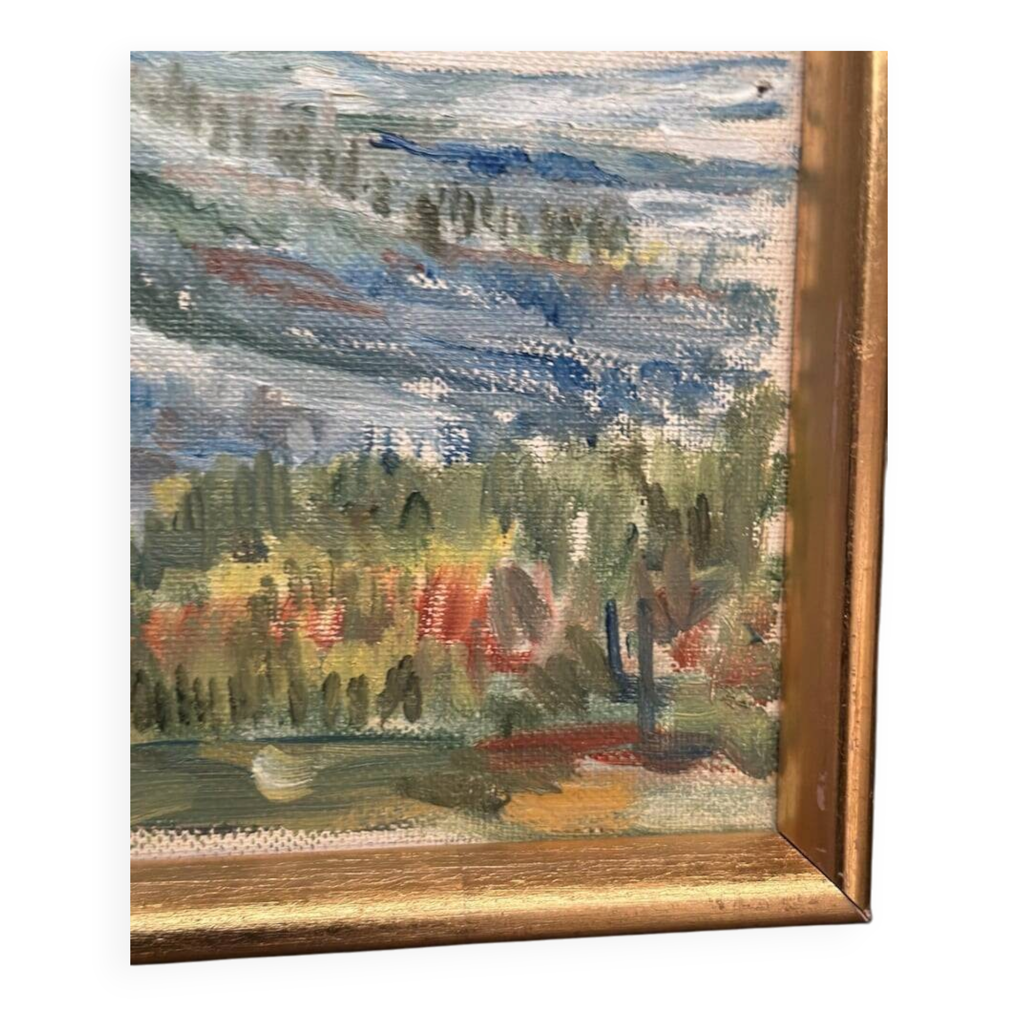 Mid Century Oil On Canvas Landscape By Unknown Artist Vintage & Framed – 33 × 22 Cm
