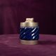Tommaso Barbi Blue Glazed Ceramic and Brass-Toned Metal Table Lighter, 1970