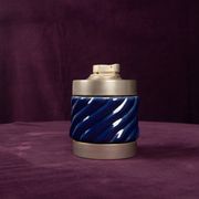 Tommaso Barbi Blue Glazed Ceramic and Brass-Toned Metal Table Lighter, 1970