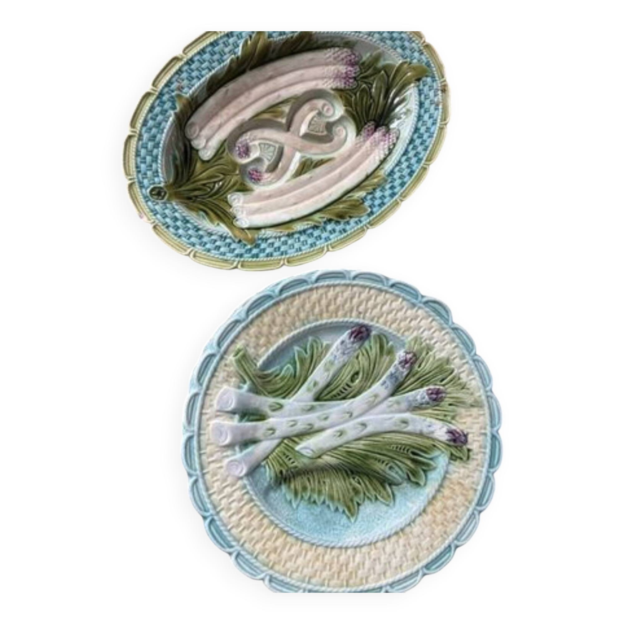 Asparagus service with 10 plates and a serving dish in earthenware.