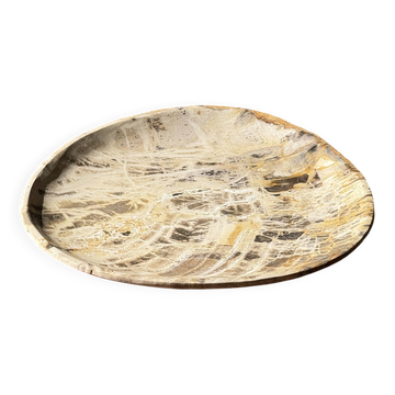 Petit vide poche ou plat en bois pétrifié blanc quadrillé brun D25-20,5