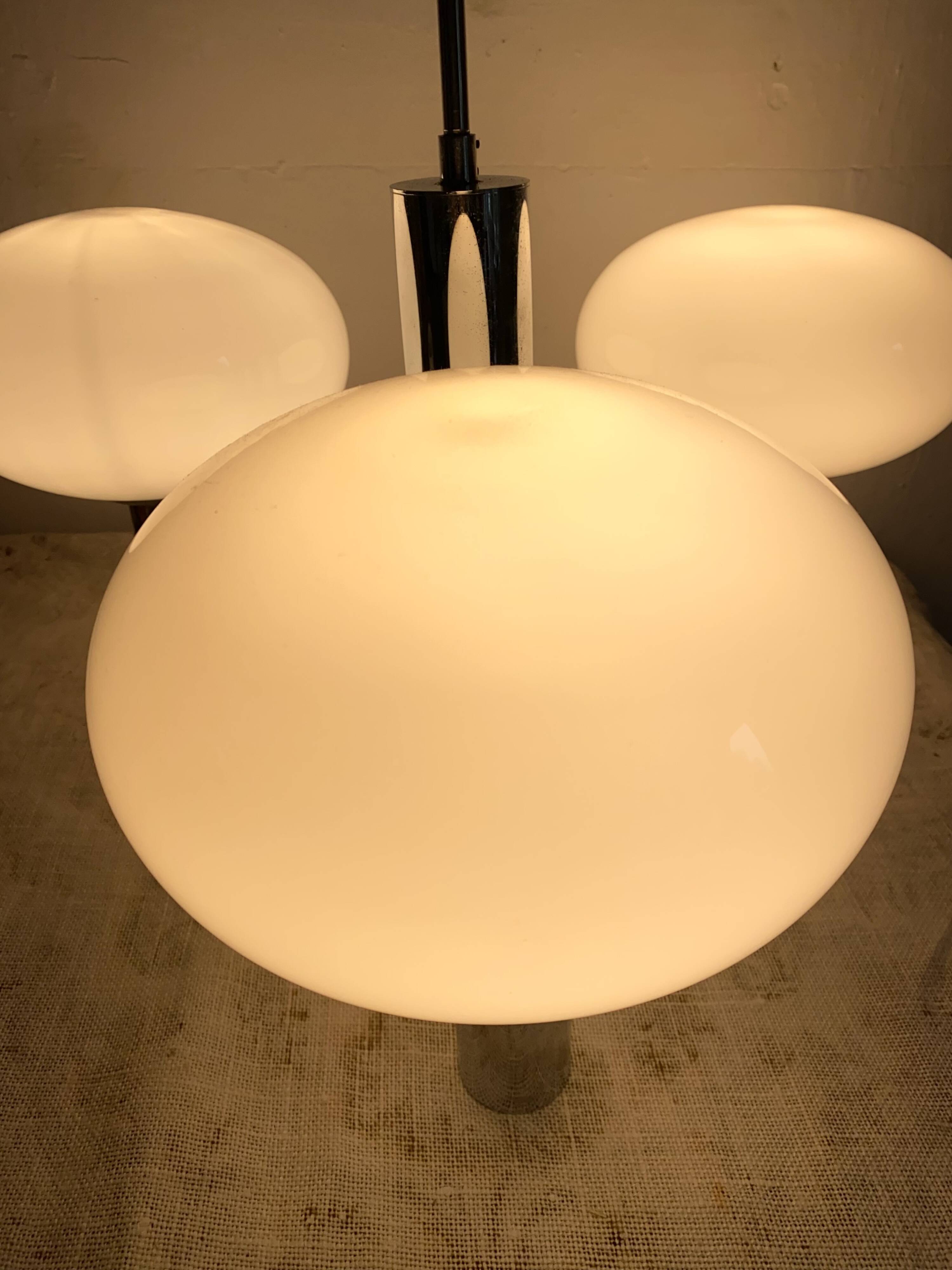 Space age glass and chrome chandelier, Italian design 1970