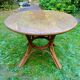 Canned rattan dining table and vintage glass