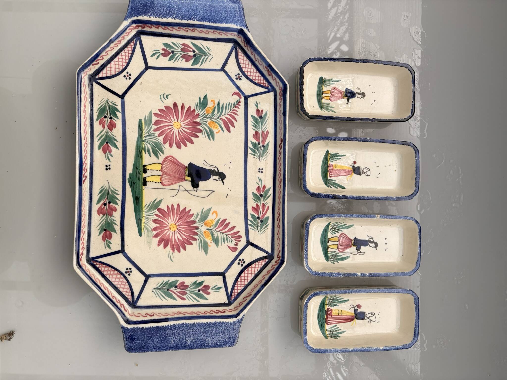 Old dish servant tray ramekin earthenware ceramic henriot quimper bl