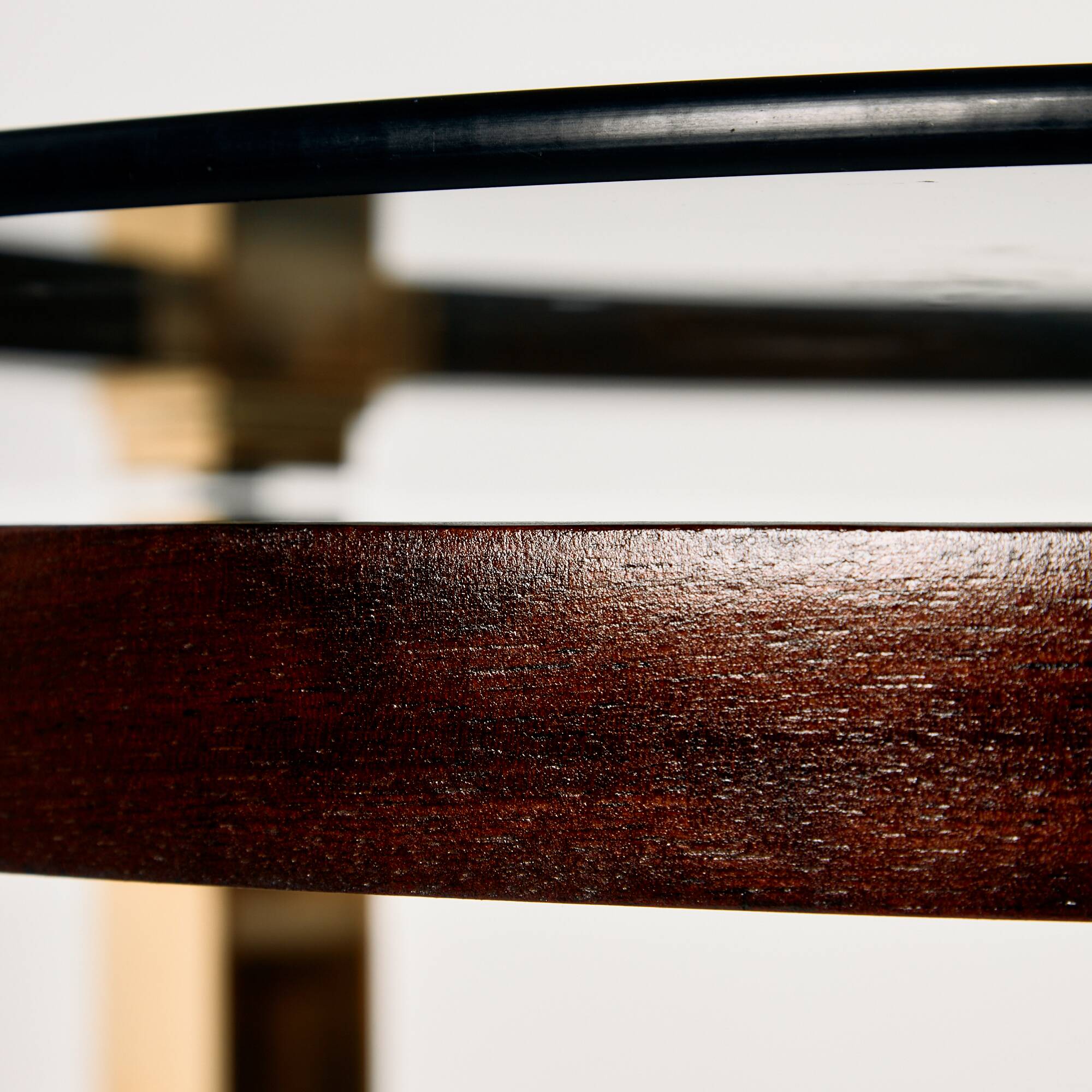Restored dining table in mahogany and brass.