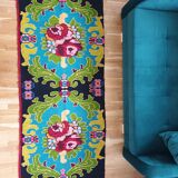 Bohemian Romanian handwoven carpet with floral colorful design