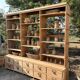 Large antique workshop furniture with drawers and shelves.