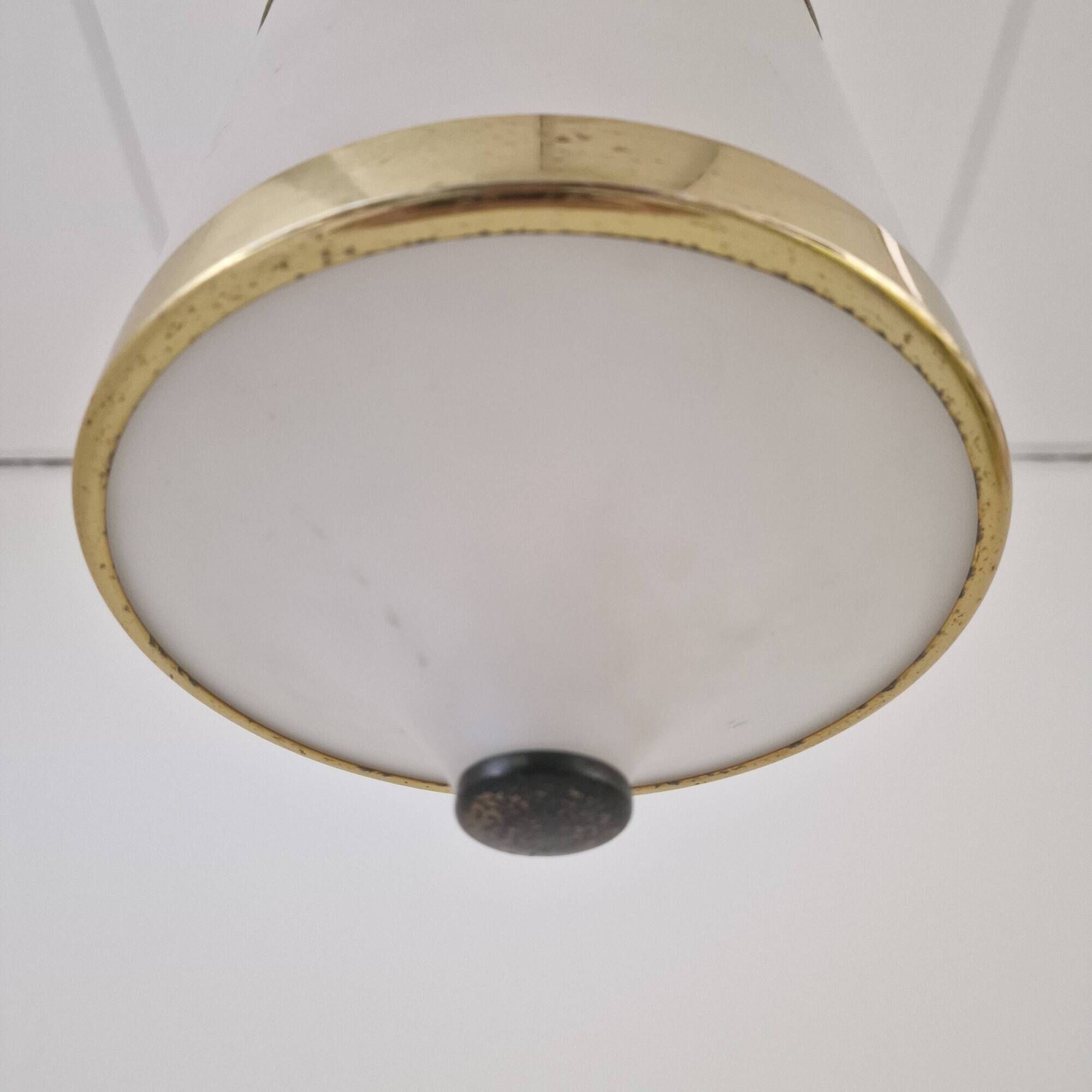 Mid-Century Italian Opaline Glass, Acrylic & Brass Pendant Light – 1960s