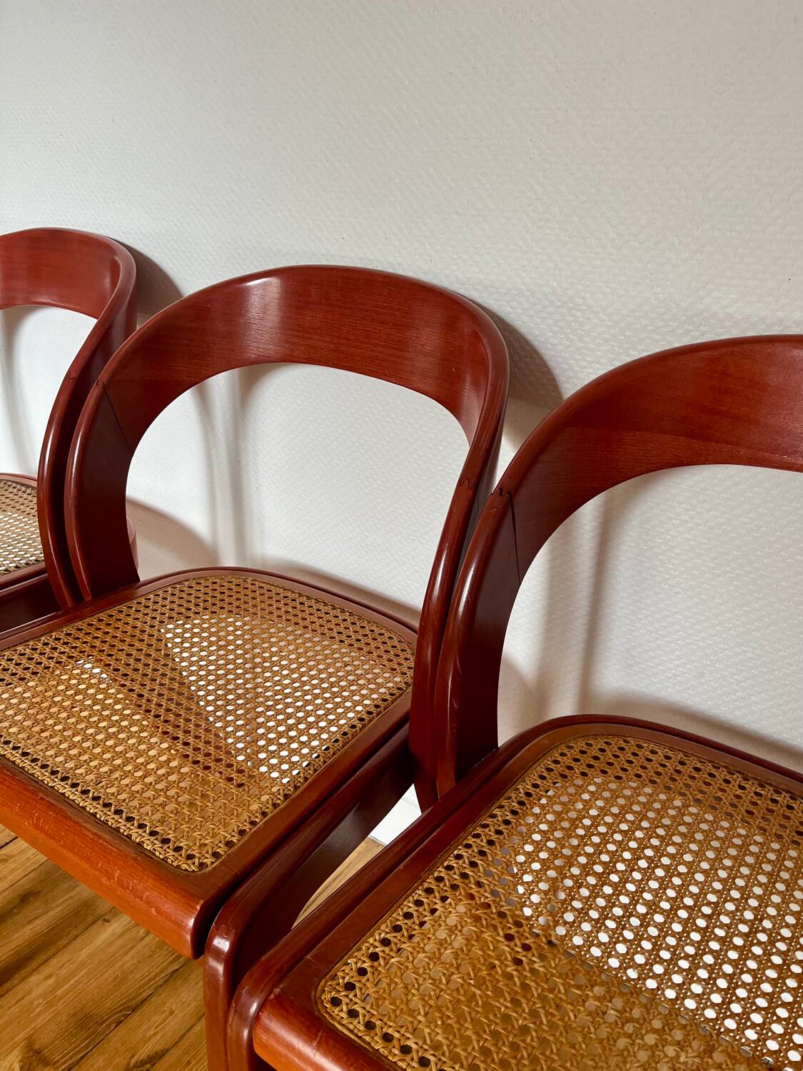 Set of 4 Baumann caned gondola chairs