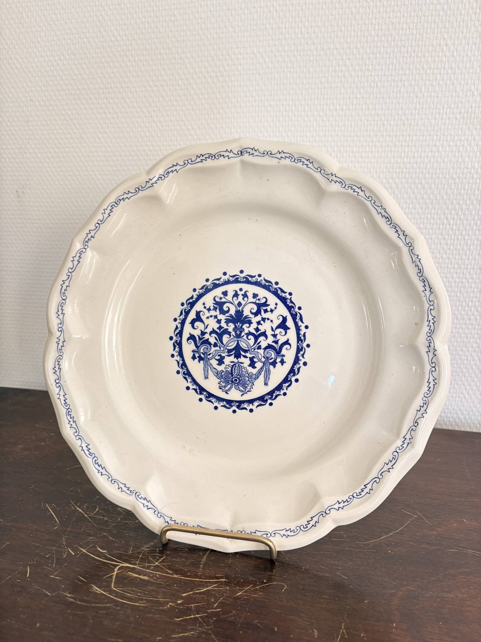 Old Dish Basket Vegetable Dish Earthenware Gien Rouen Renaissance Blue Model