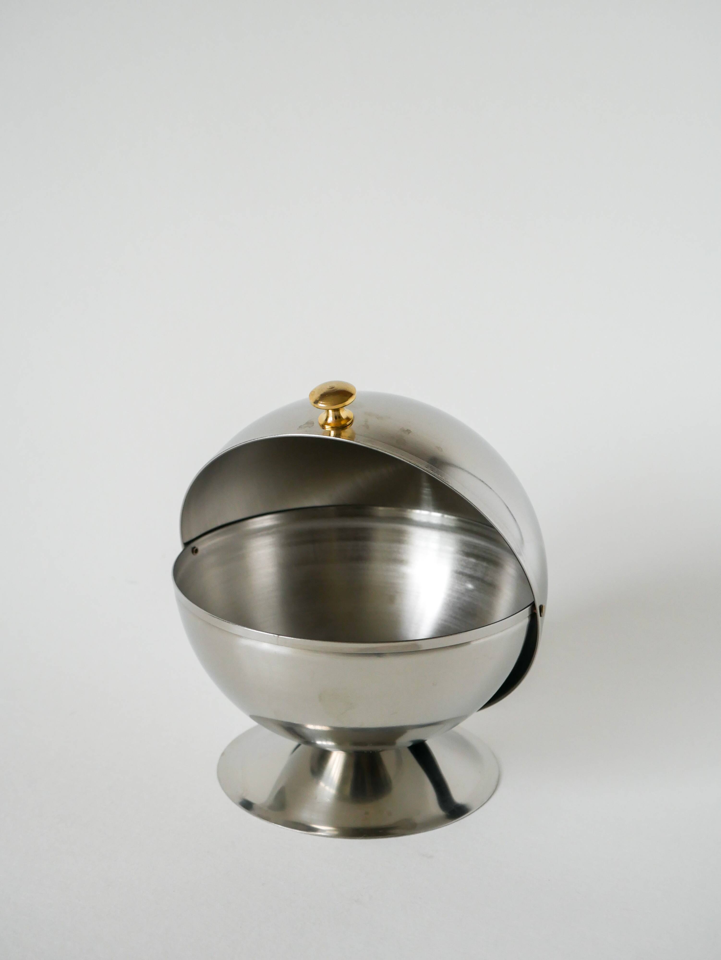Stainless steel sugar bowl, silver & gold, Design, 1970