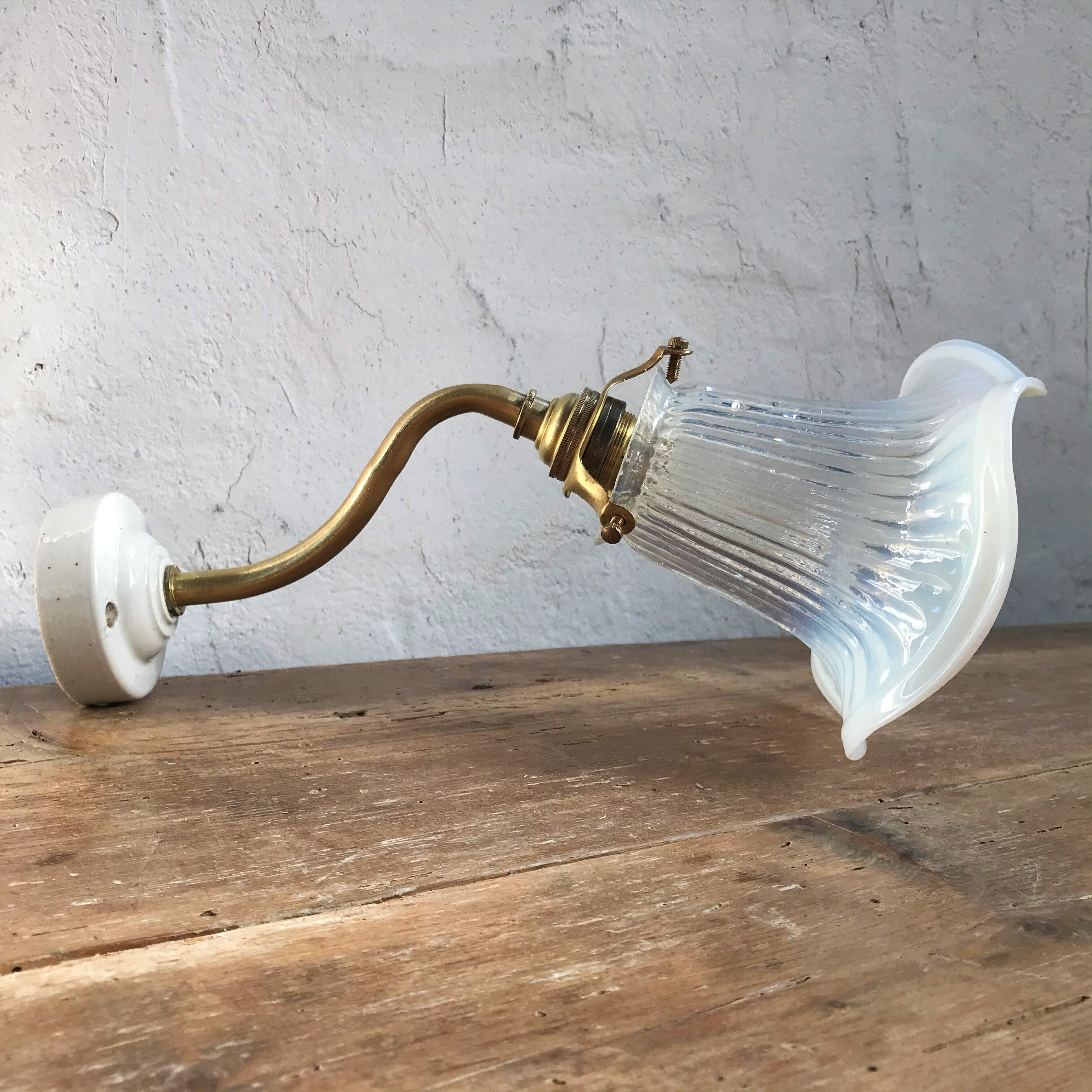 Opalescent glass swan neck sconce