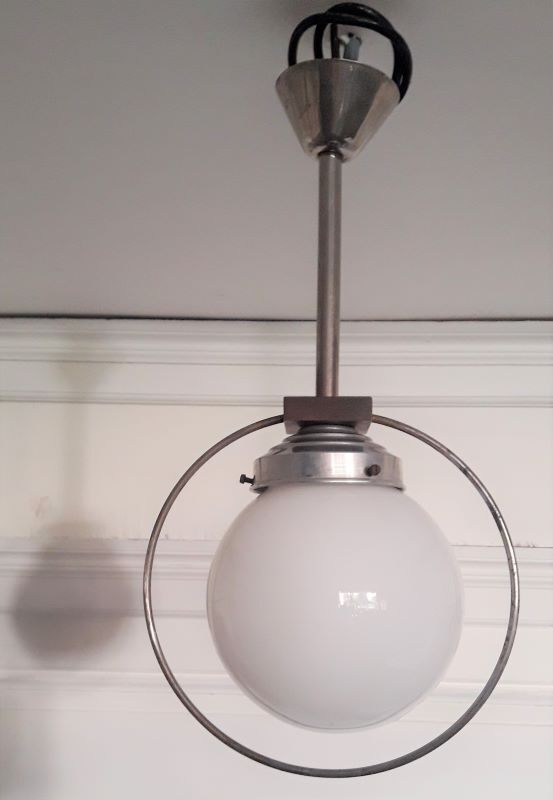Art Deco aluminium and globe ceiling light