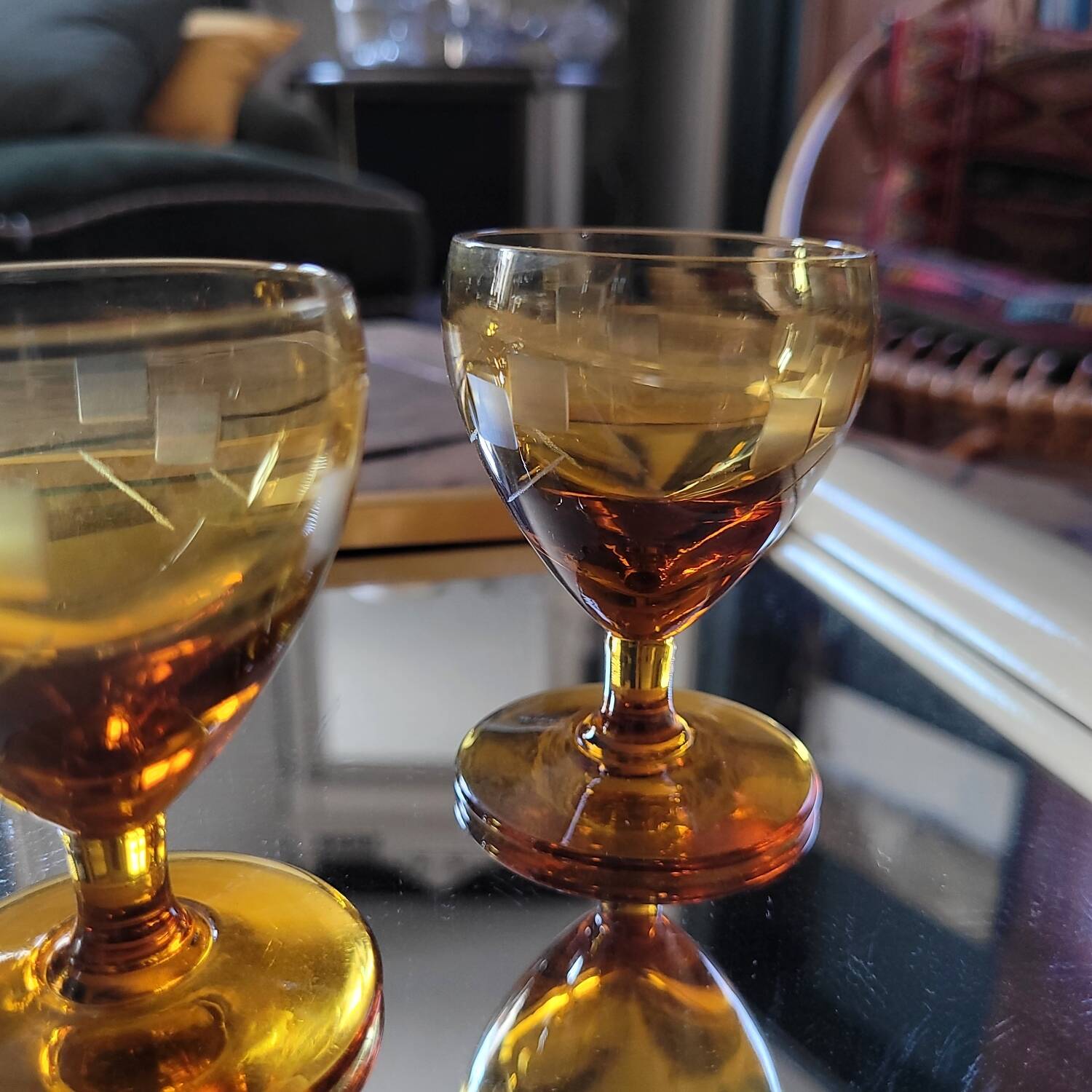 5 amber stemmed glasses – 1960s
