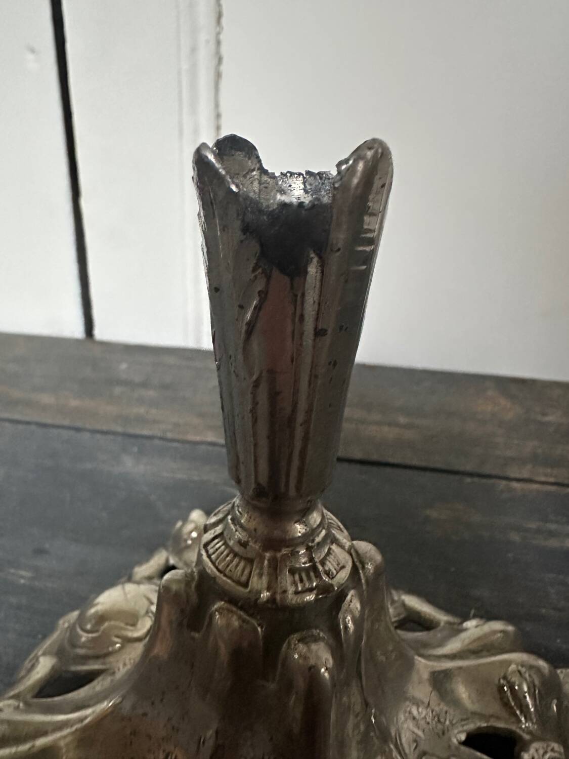 Silver metal candle holder