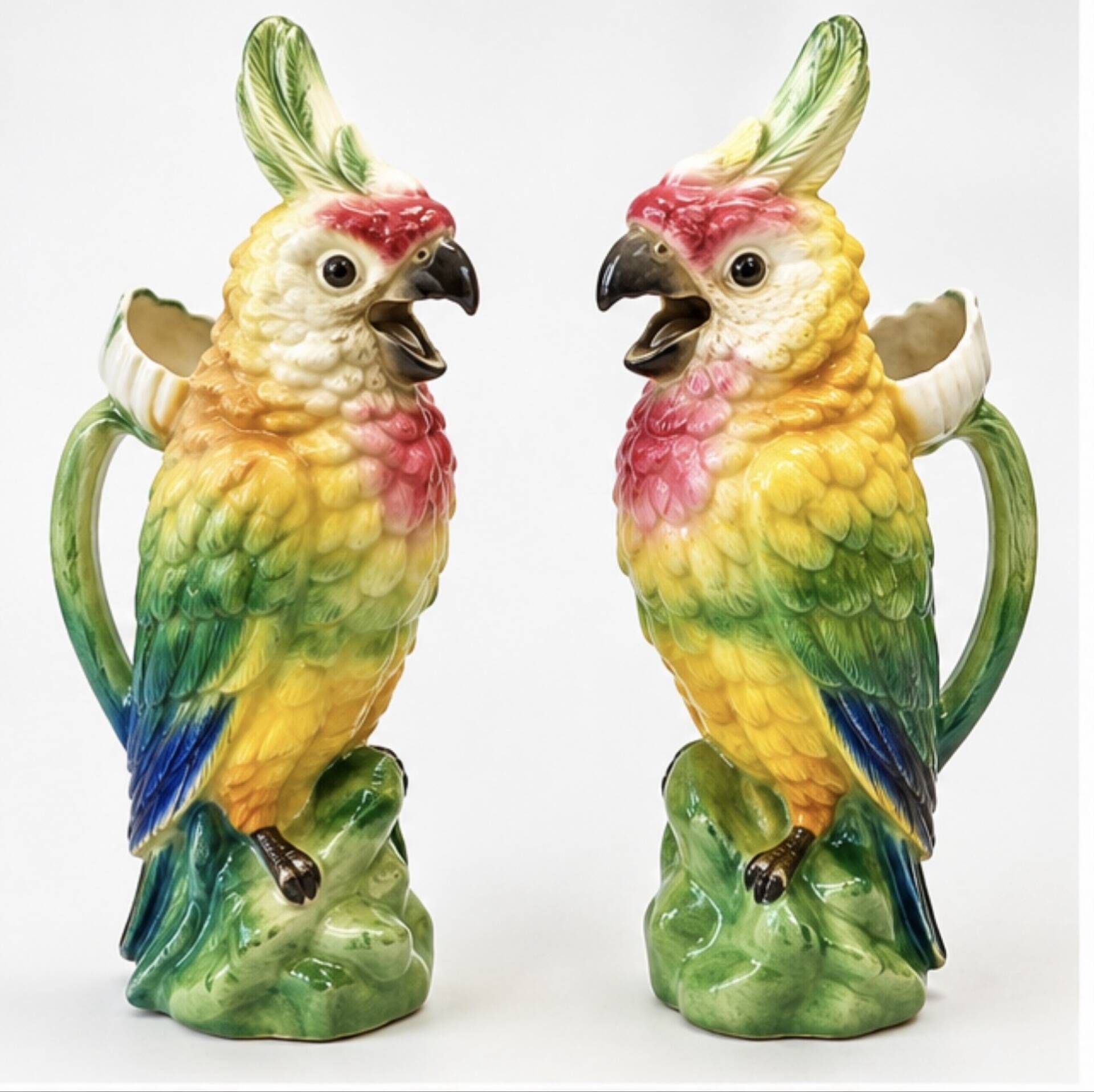 Pair of vintage ceramic cockatoo parrots – 40 cm