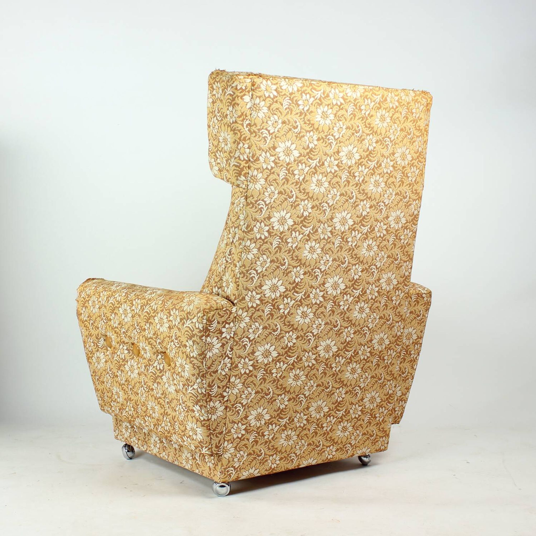 Midcentury Wingchair On Wheels By Ton, Czechoslovakia 1960s