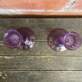 Pair of Antique CRISTAL D’ARQUES Candle Holders Moulded Purple Glass Vintage