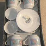 Arcopal coffee set 6 cups et 6 saucers pattern bird and ibiscus