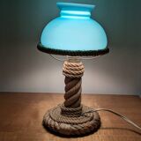 Vintage 1960s rope and opaline desk lamp