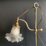 Gooseneck lamp "rise and fall" in brass and glass tulip, 1900