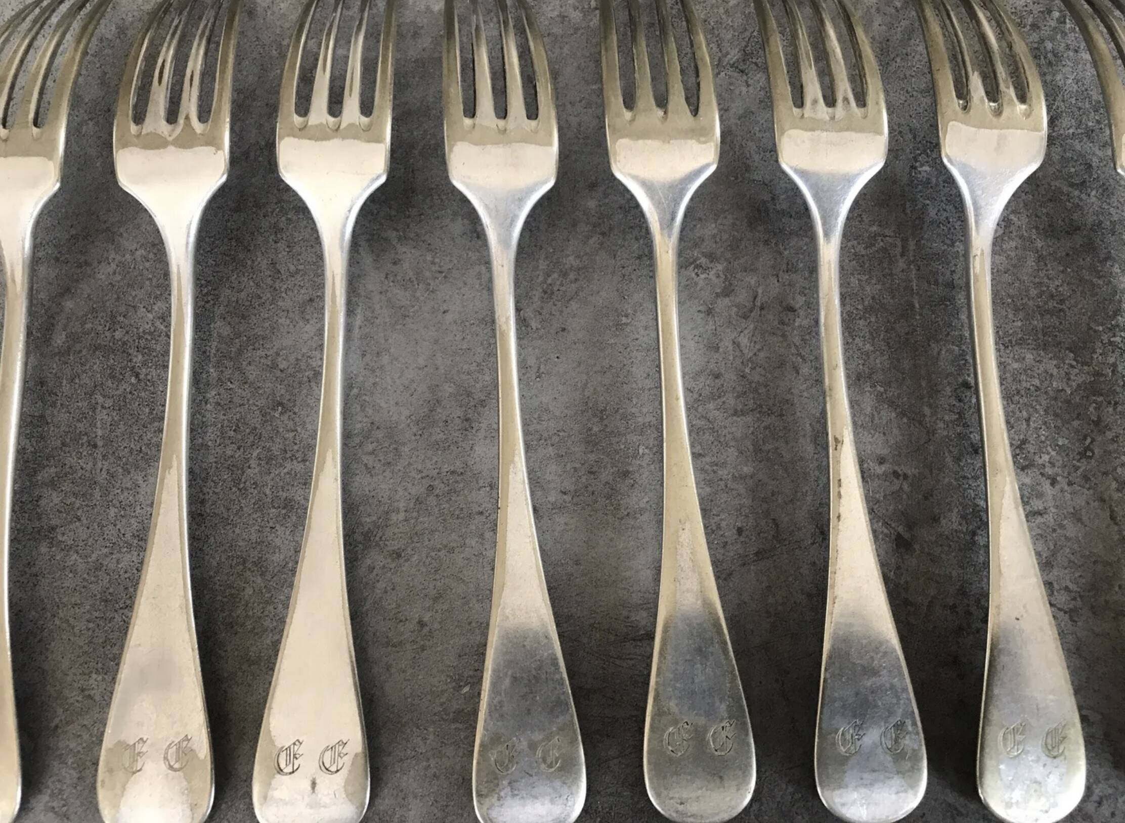 Lot of 15 old cutlery in monogrammed silver metal, christofle goldsmith