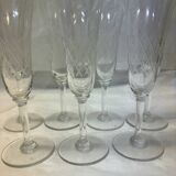 Set of 7 old champagne flutes