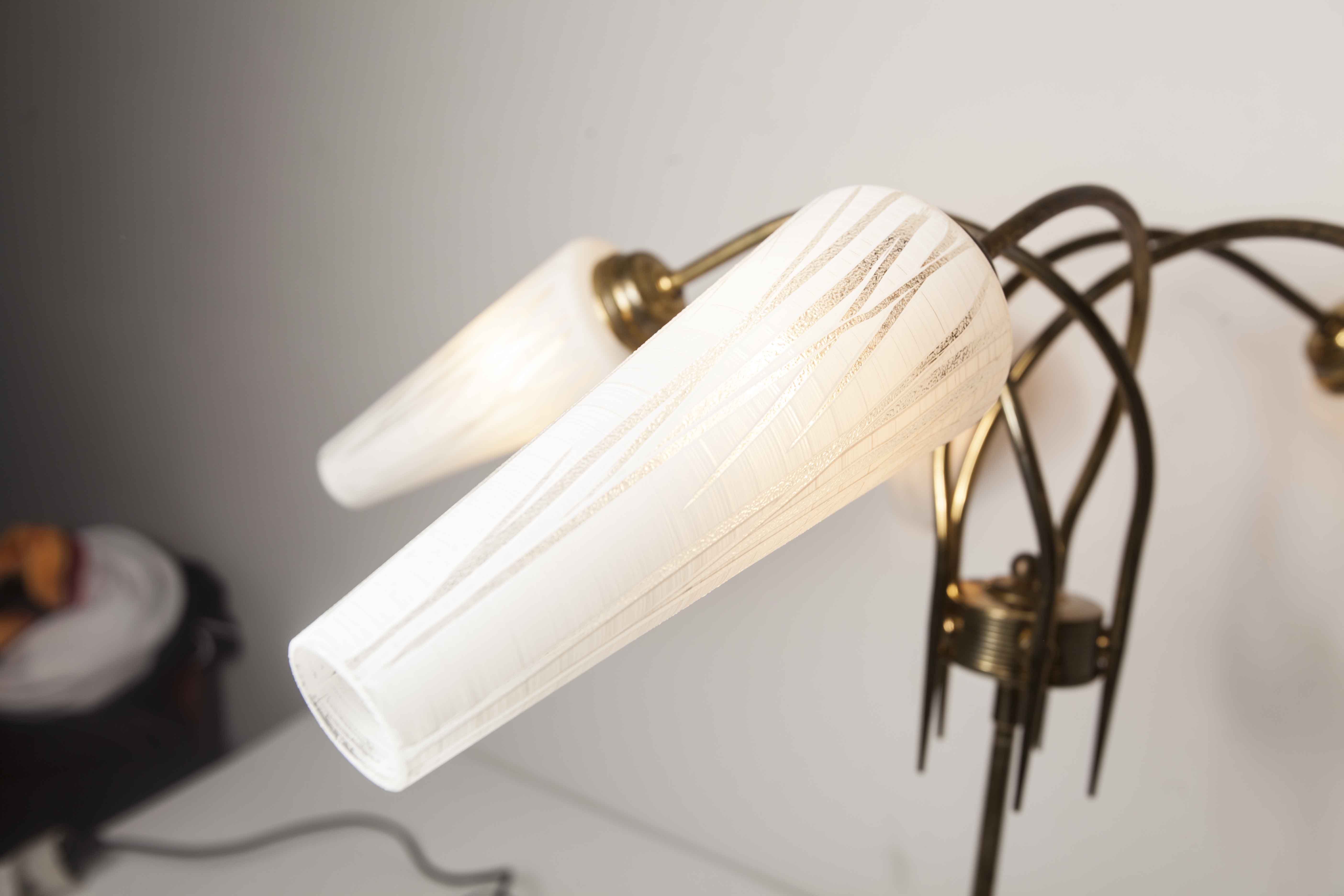 5-branched opaline brass chandelier 60's