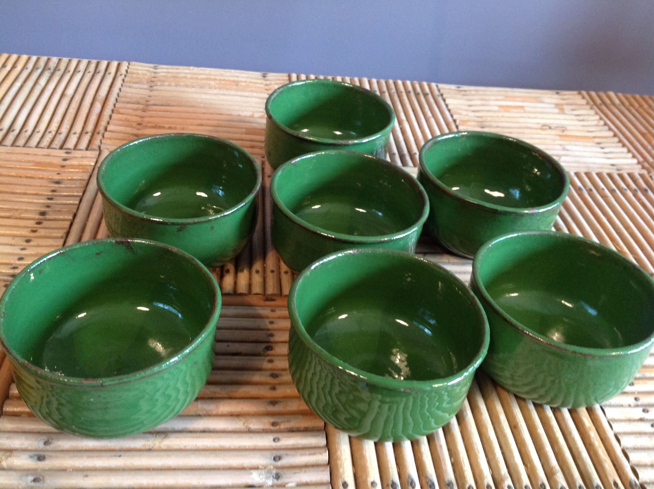 Set of 7 glazed terracotta cups