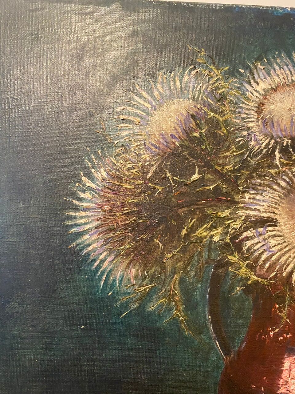 Old painting, still life with thistles signed C.Jung, 1928