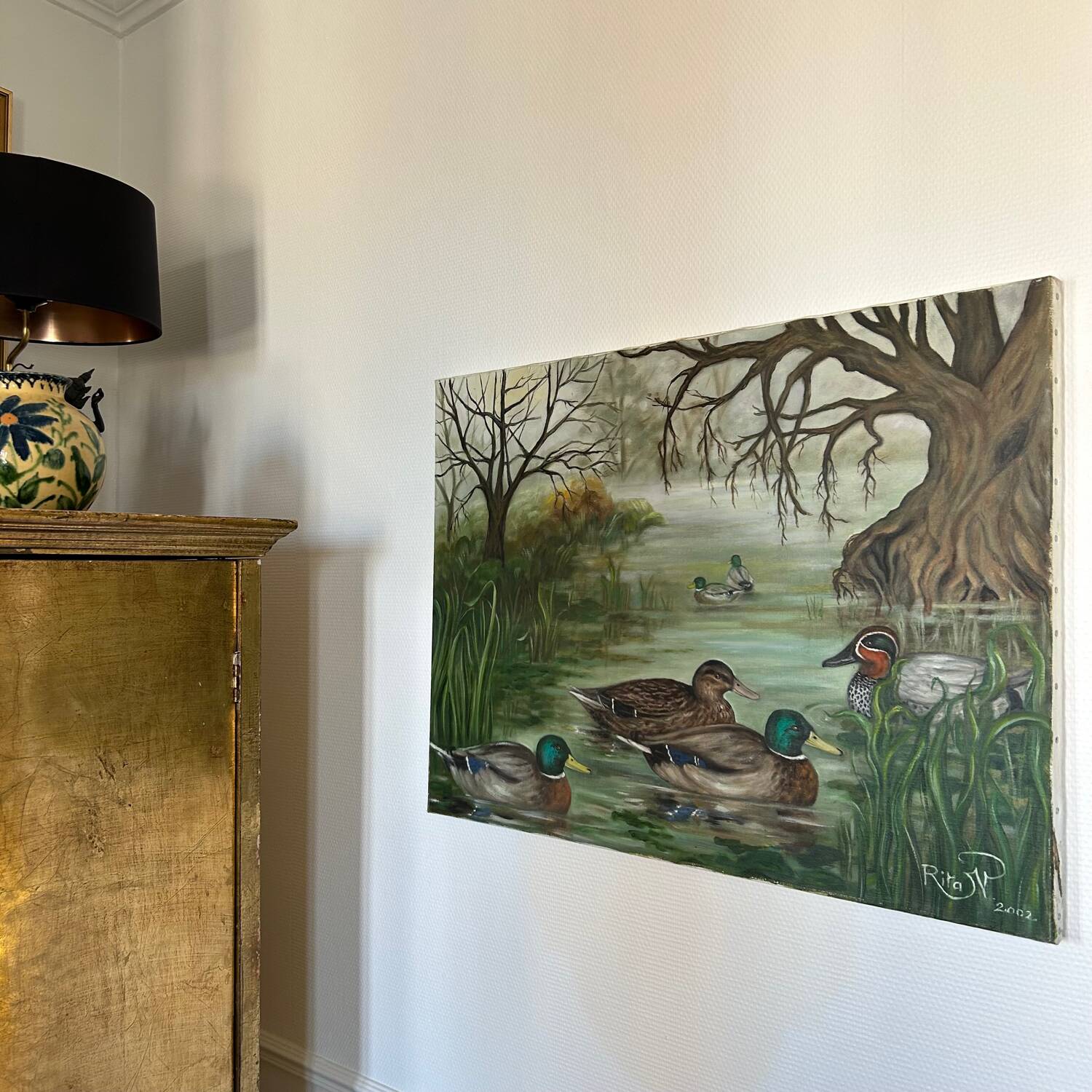 Painting of ducks in autumn