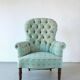 Vintage green coral button back armchair | Belgium