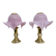 Ensemble de 2 lampes de table en verre de Murano rose avec des détails en albâtre, années 1970.