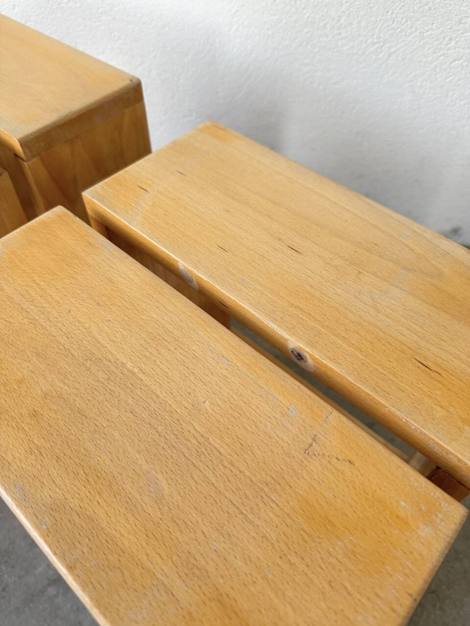 Pair of pine stools or bedside tables, mountain furniture, 1950s