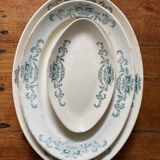 3 plats terre de fer, modele Longchamp Lutèce en faïence bleu fleurs