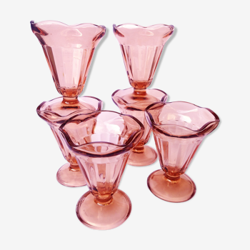 Lot de 6 coupes à glaces roses vintage