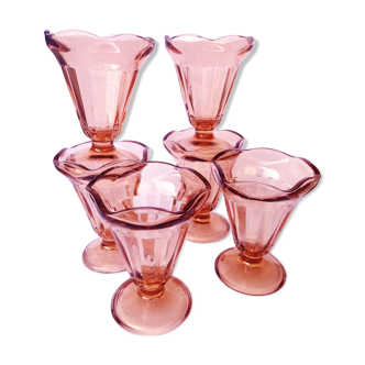 Set of 6 vintage pink ice cream cups