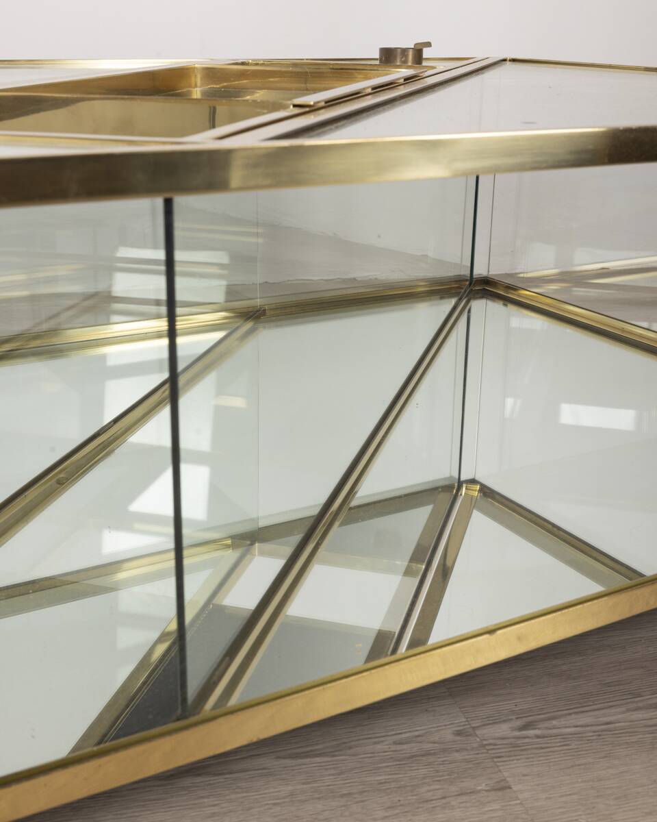 Vintage 60's table in golden brass and crystal italian design