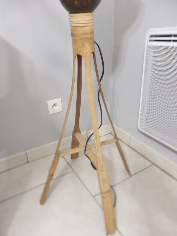 Lampadaire en rotin et bambou vintage
