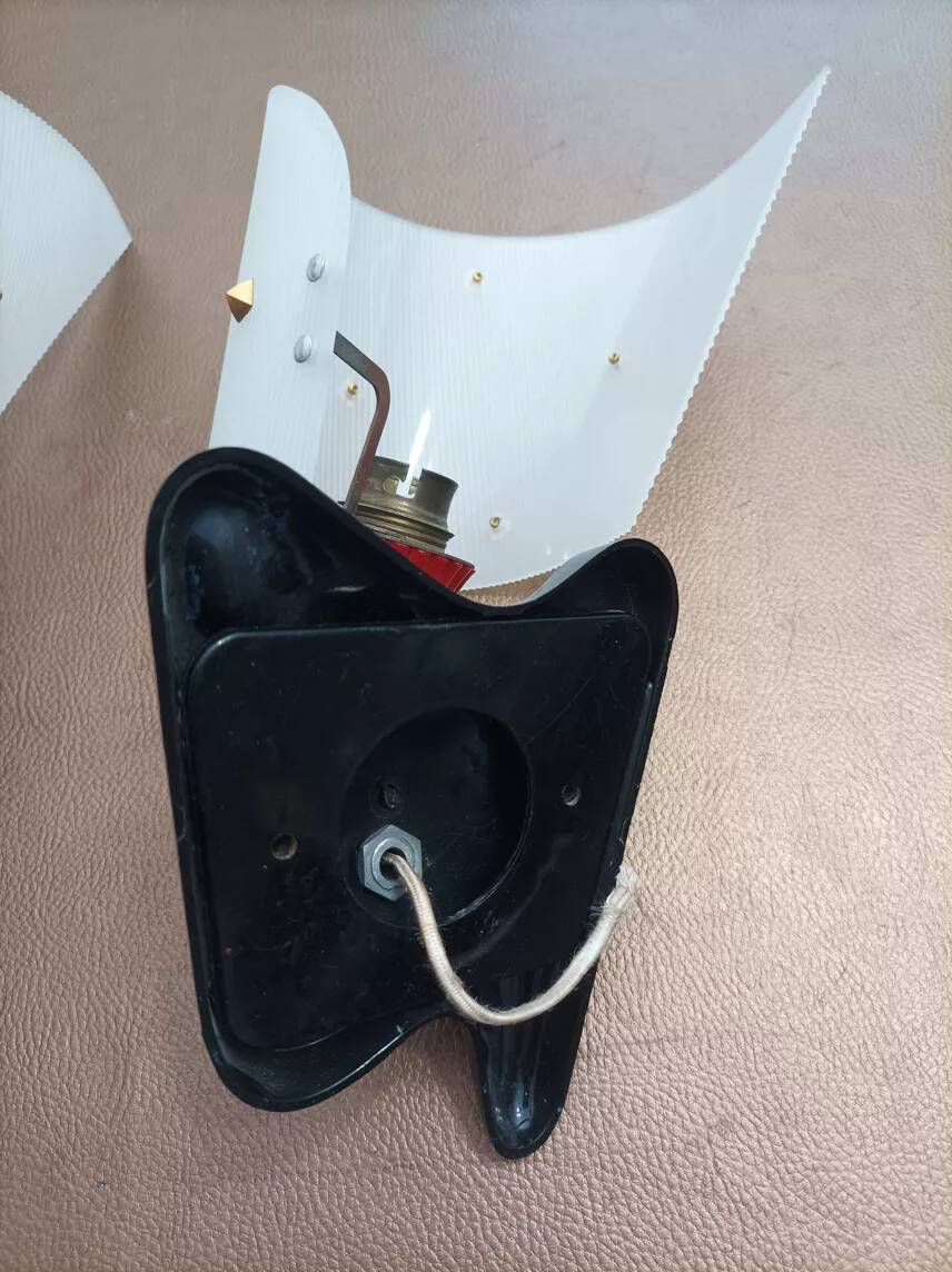 Pair of 1950s Rockabilly wall lights in brass, black and red