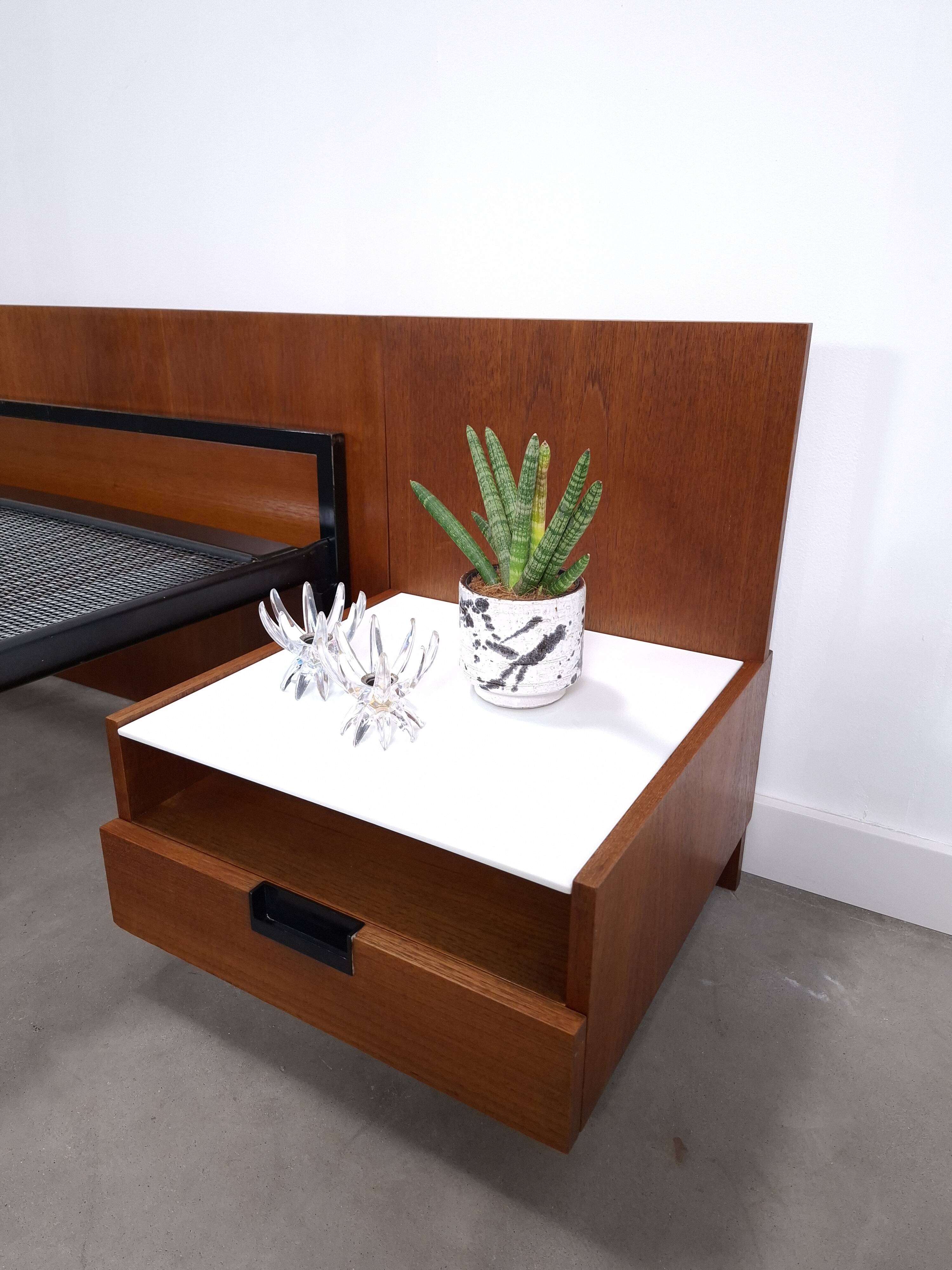 Two-person bed Japanese series Cees Braakman Pastoe and Auping with bedside table.