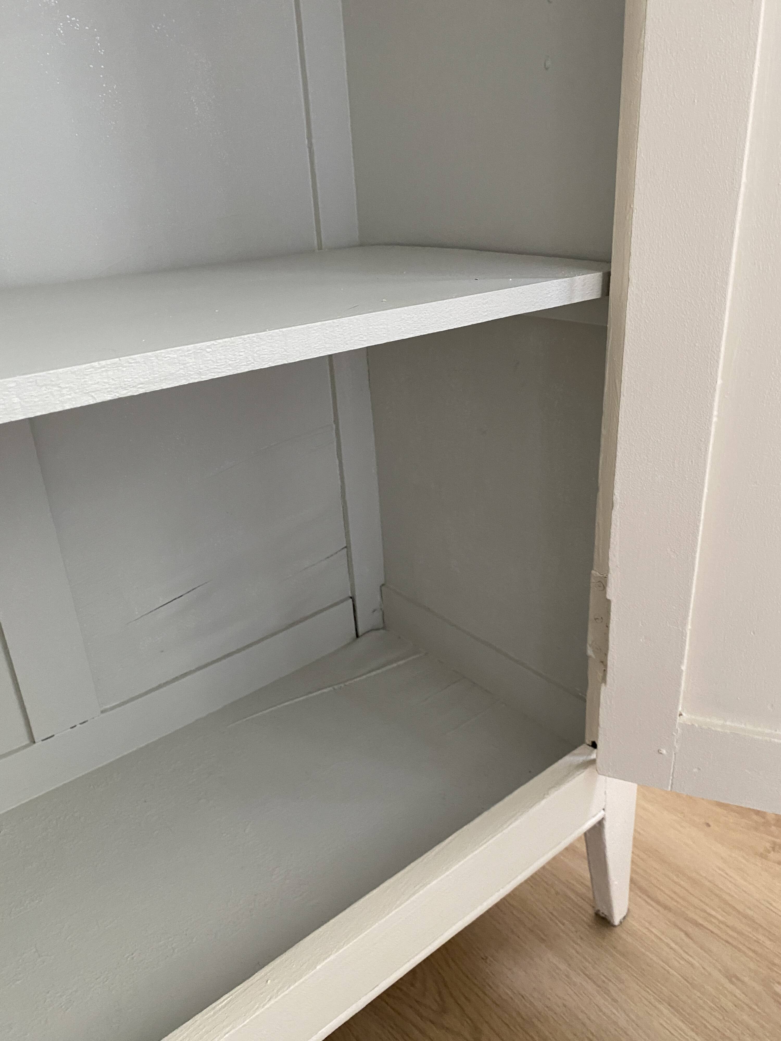 Vintage Parisian wardrobe painted in linen white, one door, three shelves