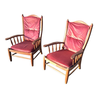 Pair of armchairs 50s solid oak