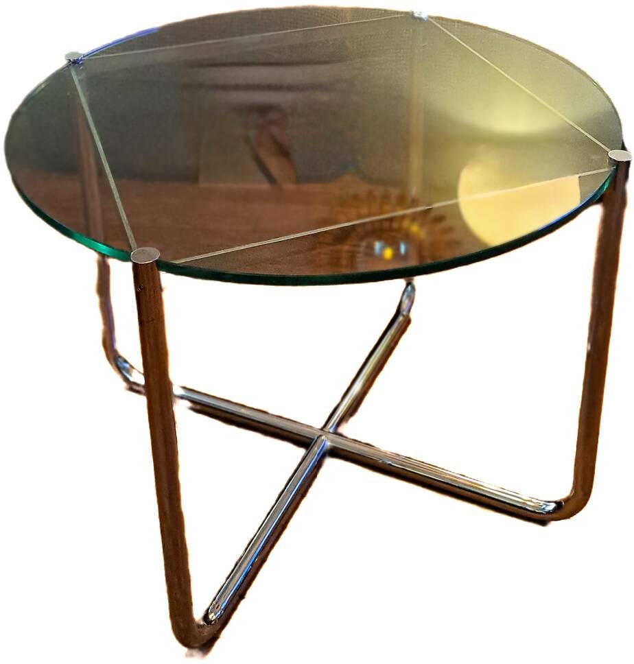 Van Der Rohe Italy Bauhaus' MR coffee table, occasional glass/chromed steel