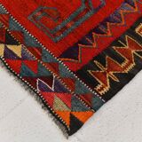 3x12 Wine Red Geometric Vintage Runner Rug, 99x352Cm