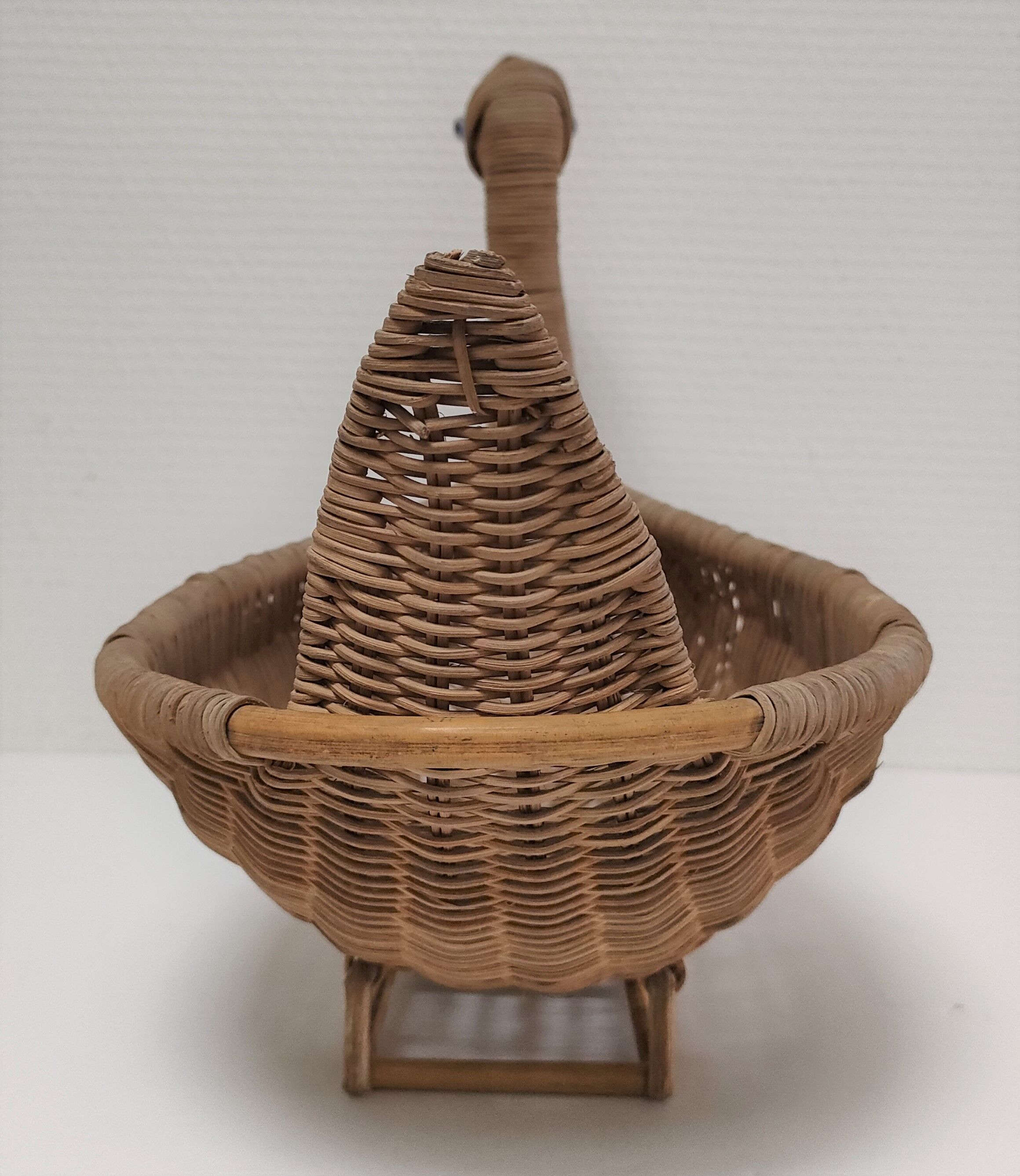 Zoomorphic basket bird, wicker braided vintage